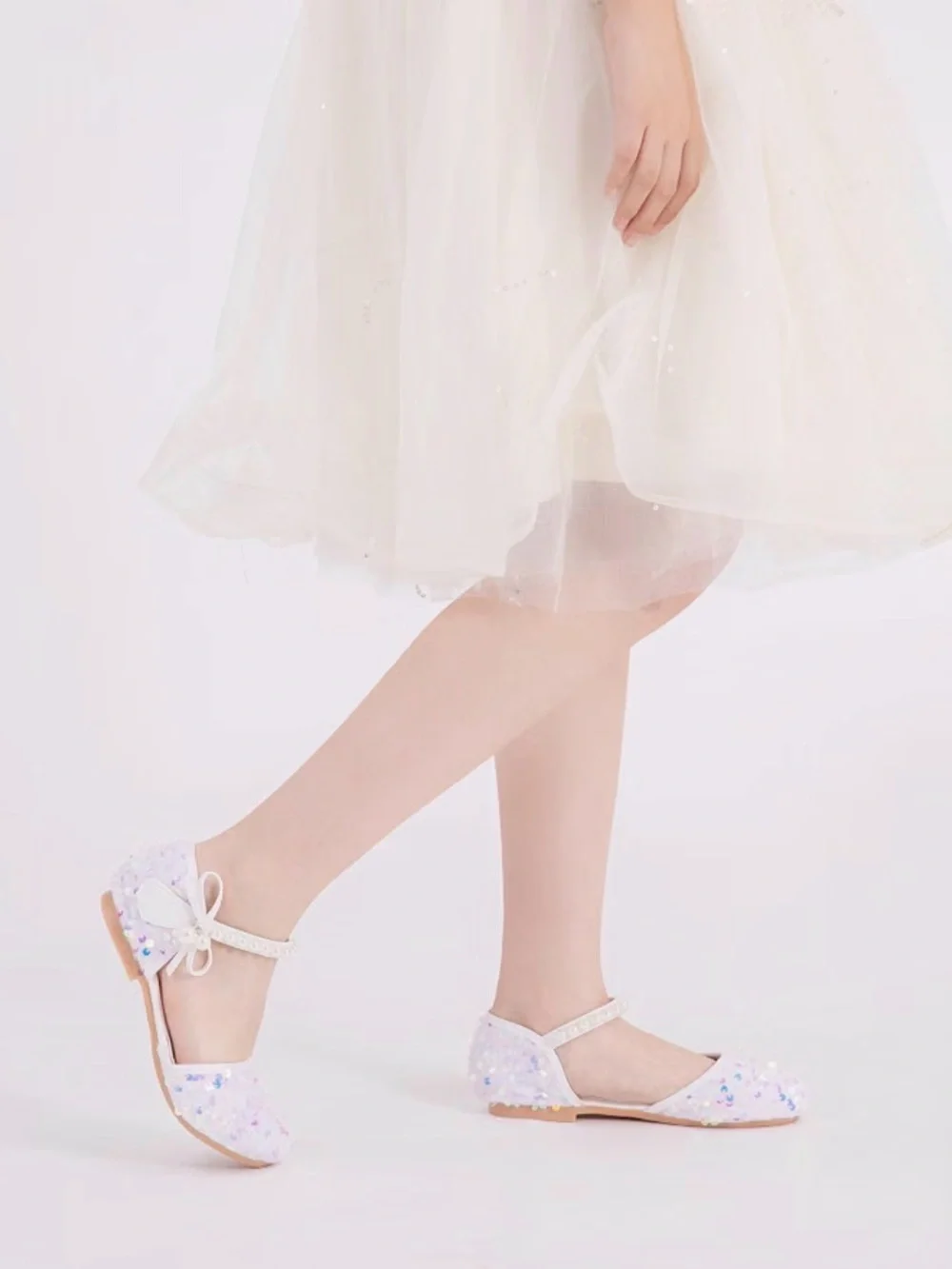 Girls Party Shoes! Sequin Pearl Dress Formal Shoes - Size 1 - Special Occasion